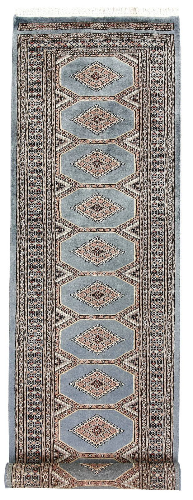 Light Slate Grey Pakistani Jaldar Rug 2' 4" x 9' 3" Hand-Knotted | No. QA33415