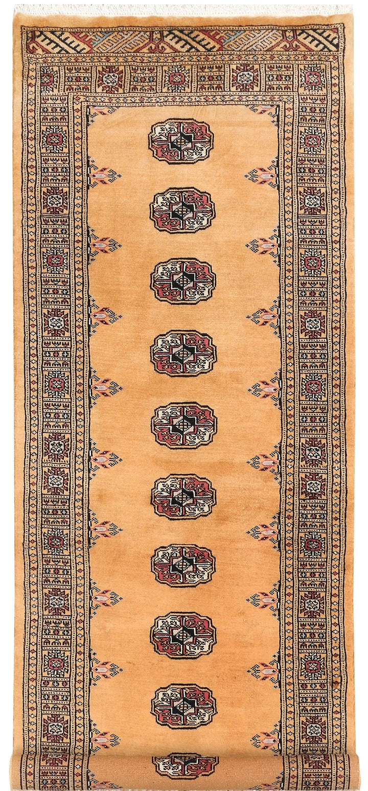 Yellow Pakistani Bokhara Rug 2' 7" x 7' 1" Hand-Knotted | No. QA33522
