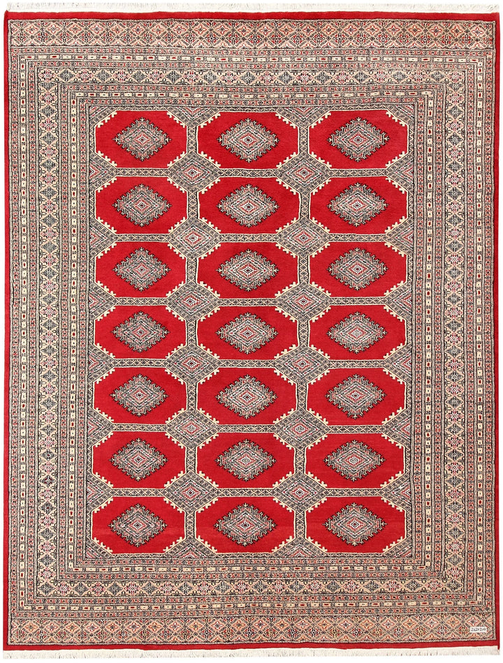 Firebrick Red Pakistani Jaldar Rug 6' 8" x 8' 7" Hand-Knotted | No. QA33611