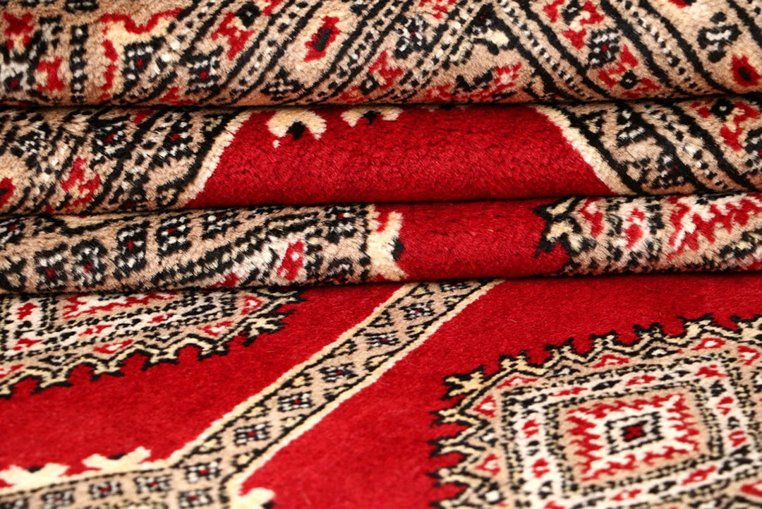 Firebrick Red Pakistani Jaldar Rug 6' 8" x 8' 7" Hand-Knotted | No. QA33611