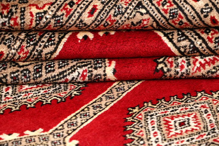 Firebrick Red Pakistani Jaldar Rug 6' 8" x 8' 7" Hand-Knotted | No. QA33611