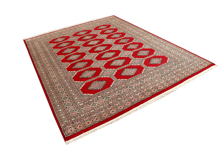 Firebrick Red Pakistani Jaldar Rug 6' 8" x 8' 7" Hand-Knotted | No. QA33611