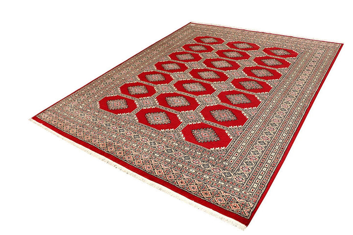 Firebrick Red Pakistani Jaldar Rug 6' 8" x 8' 7" Hand-Knotted | No. QA33611