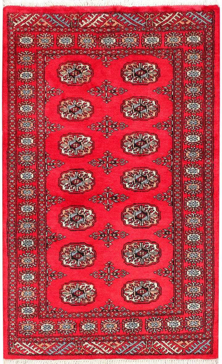Crimson Pakistani Bokhara Rug 3' 1" x 5' 1" Hand-Knotted | No. QA33751