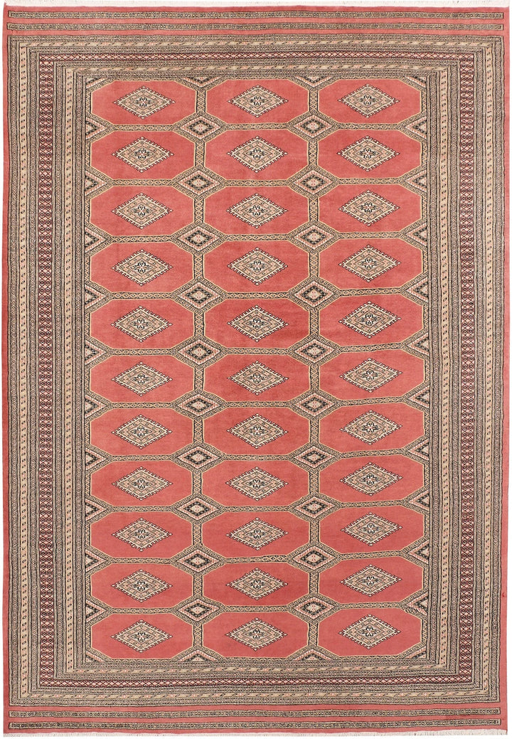 Dark Salmon Pakistani Jaldar Rug 6' 9" x 9' 11" Hand-Knotted | No. QA33975