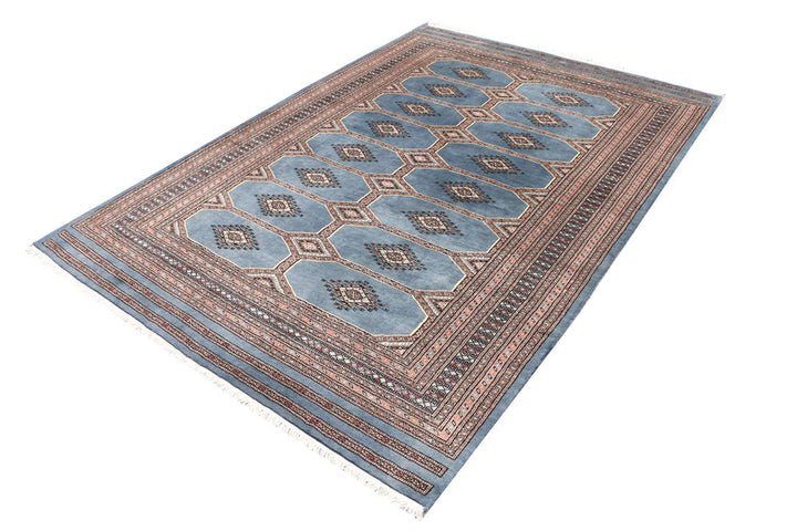 Light Slate Grey Pakistani Jaldar Rug 5' 7" x 8' Hand-Knotted | No. QA34096