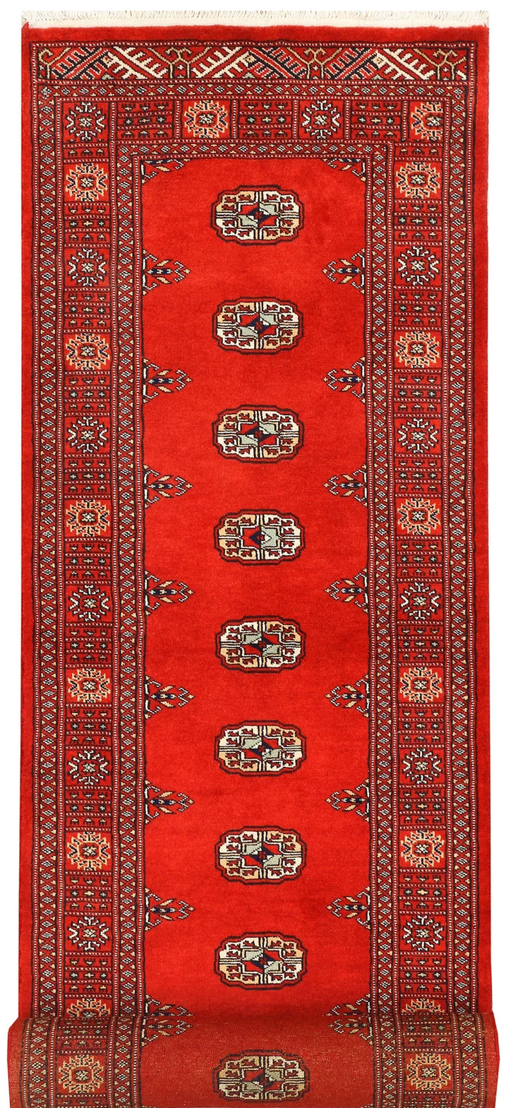 Firebrick Red Pakistani Bokhara Runner 2' 8" x 11' 7" Hand-Knotted | No. QA34139