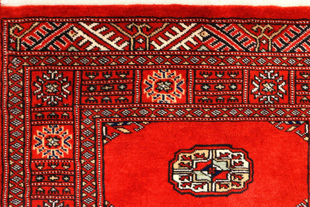 Firebrick Red Pakistani Bokhara Runner 2' 8" x 11' 7" Hand-Knotted | No. QA34139