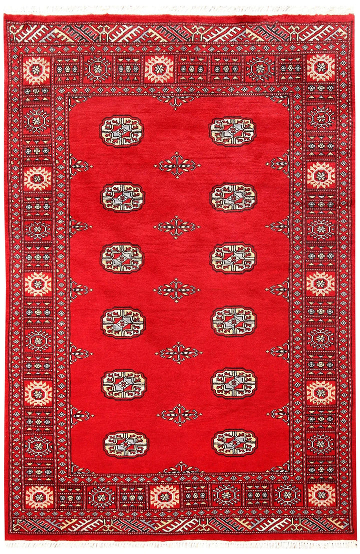 Red Pakistani Bokhara Rug 3' 11" x 6' Hand-Knotted | No. QA34158
