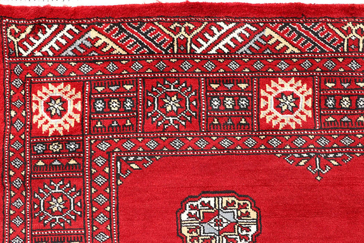Red Pakistani Bokhara Rug 3' 11" x 6' Hand-Knotted | No. QA34158