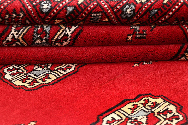 Red Pakistani Bokhara Rug 3' 11" x 6' Hand-Knotted | No. QA34158