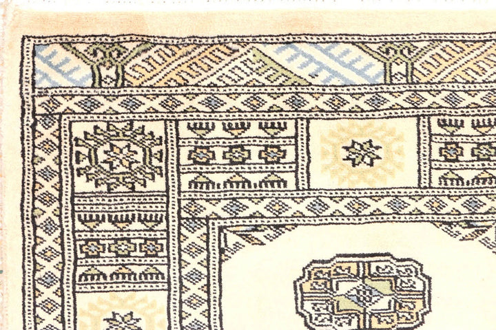 Antique White Pakistani Bokhara Rug 2' 6" x 9' Hand-Knotted | No. QA34319