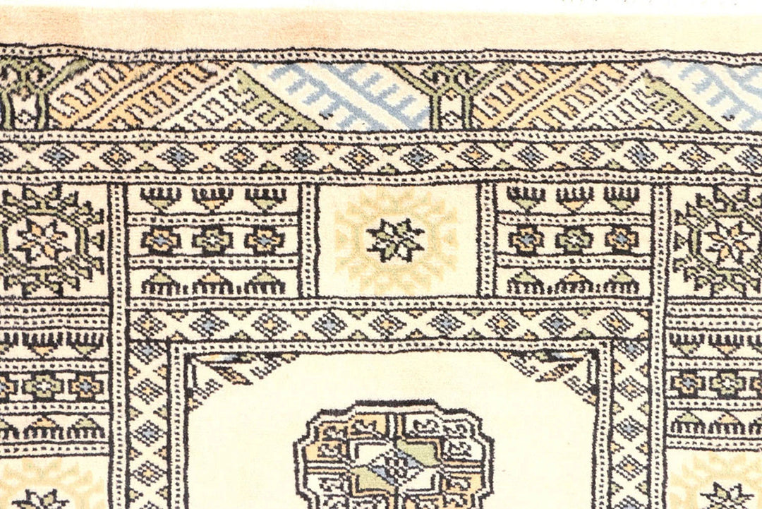 Antique White Pakistani Bokhara Rug 2' 6" x 9' Hand-Knotted | No. QA34319