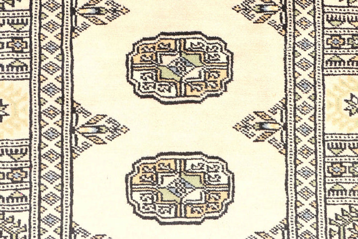 Antique White Pakistani Bokhara Rug 2' 6" x 9' Hand-Knotted | No. QA34319