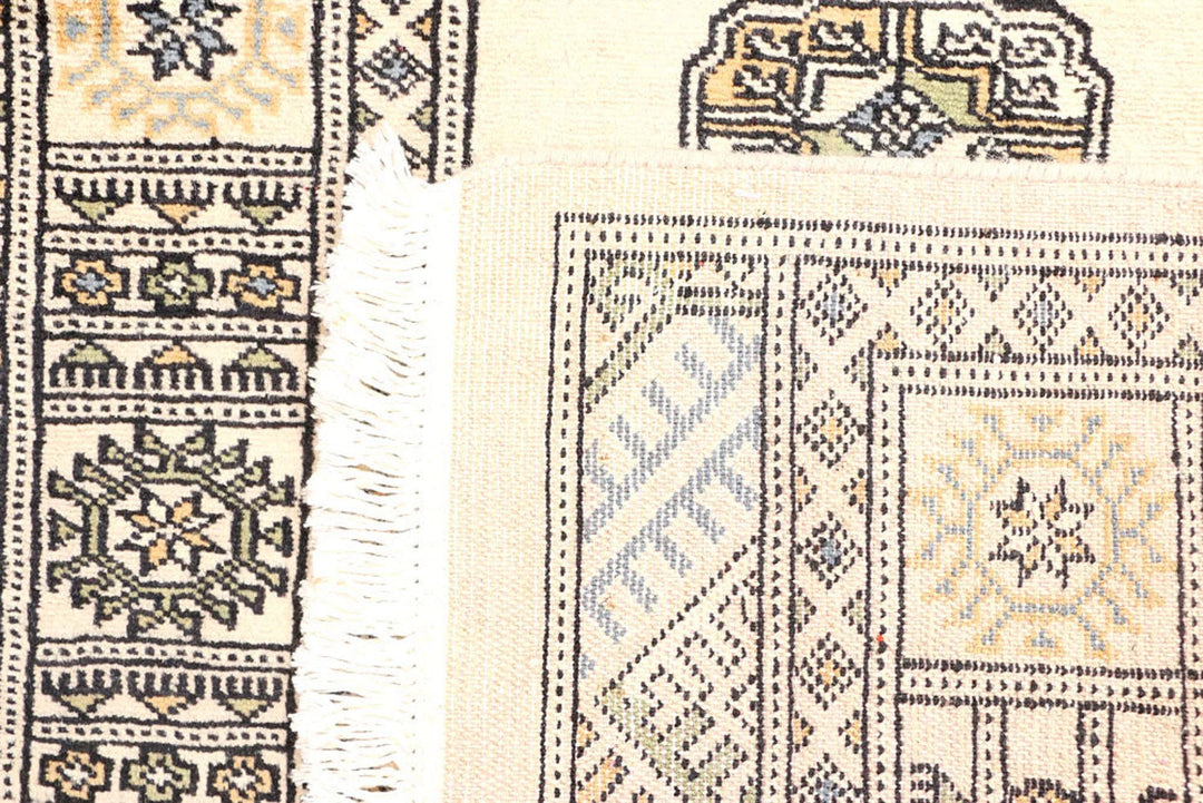 Antique White Pakistani Bokhara Rug 2' 6" x 9' Hand-Knotted | No. QA34319