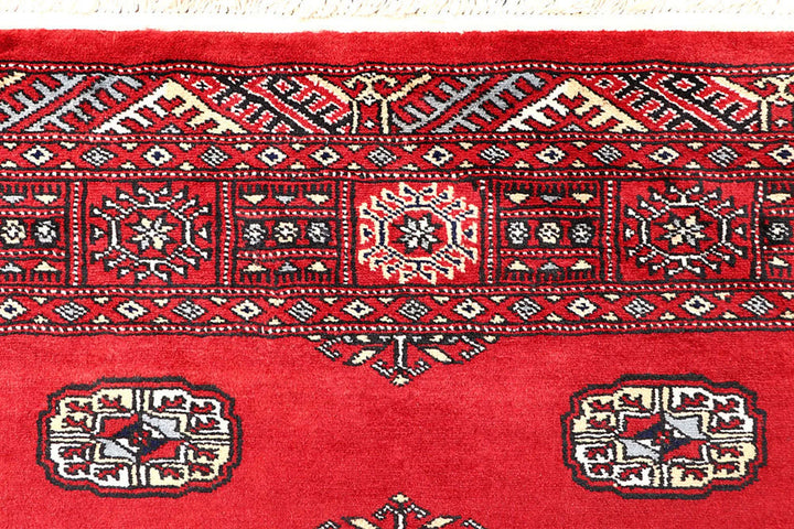 Red Pakistani Bokhara Rug 4' 2" x 6' Hand-Knotted | No. QA34386