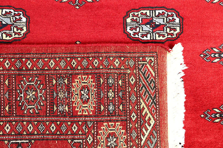 Red Pakistani Bokhara Rug 4' 2" x 6' Hand-Knotted | No. QA34386