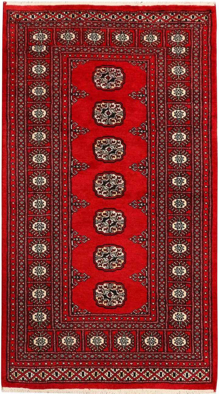 Red Pakistani Bokhara Rug 3' 1" x 5' 8" Hand-Knotted | No. QA34555
