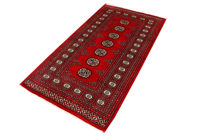 Red Pakistani Bokhara Rug 3' 1" x 5' 8" Hand-Knotted | No. QA34555
