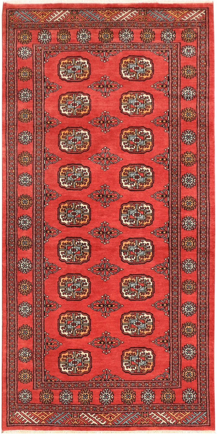 Tomato Orange Pakistani Bokhara Rug 3' 1" x 6' 2" Hand-Knotted | No. QA34583