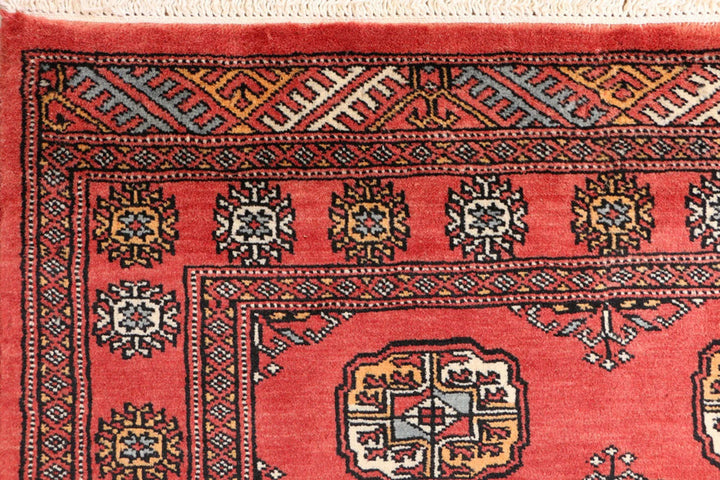 Tomato Orange Pakistani Bokhara Rug 3' 1" x 6' 2" Hand-Knotted | No. QA34583