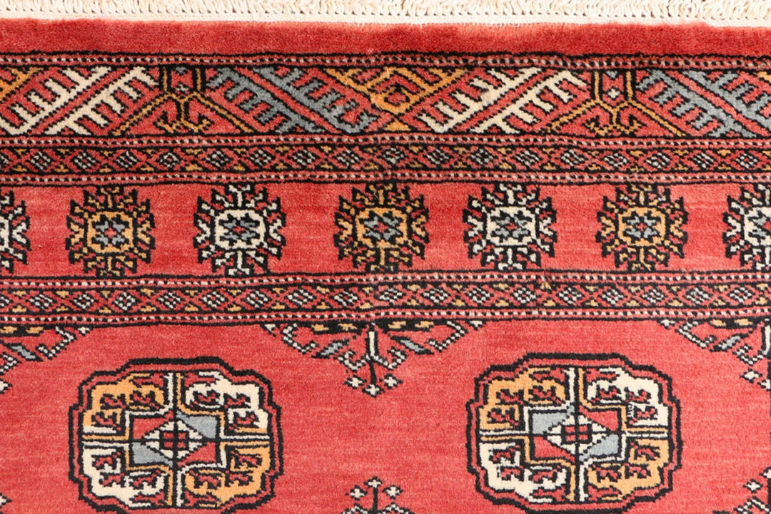 Tomato Orange Pakistani Bokhara Rug 3' 1" x 6' 2" Hand-Knotted | No. QA34583