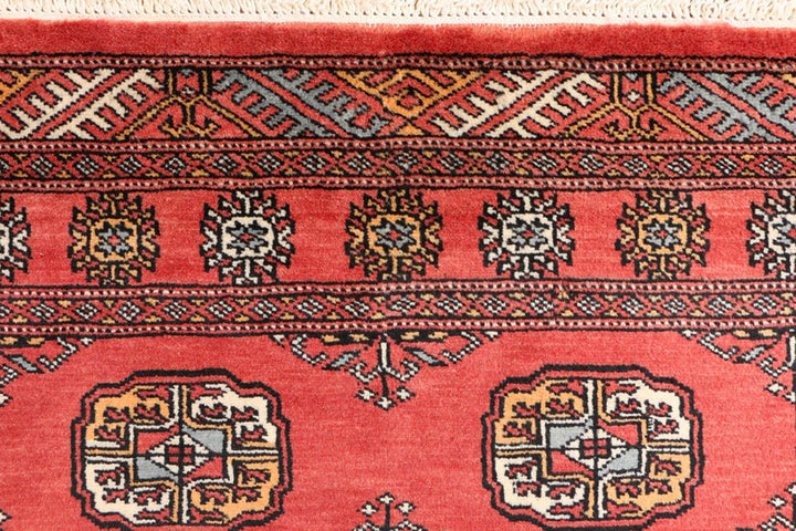 Tomato Orange Pakistani Bokhara Rug 3' 1" x 6' 2" Hand-Knotted | No. QA34583