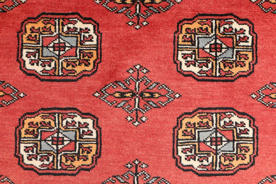 Tomato Orange Pakistani Bokhara Rug 3' 1" x 6' 2" Hand-Knotted | No. QA34583