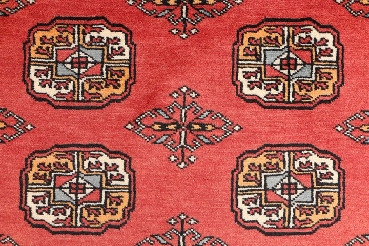 Tomato Orange Pakistani Bokhara Rug 3' 1" x 6' 2" Hand-Knotted | No. QA34583