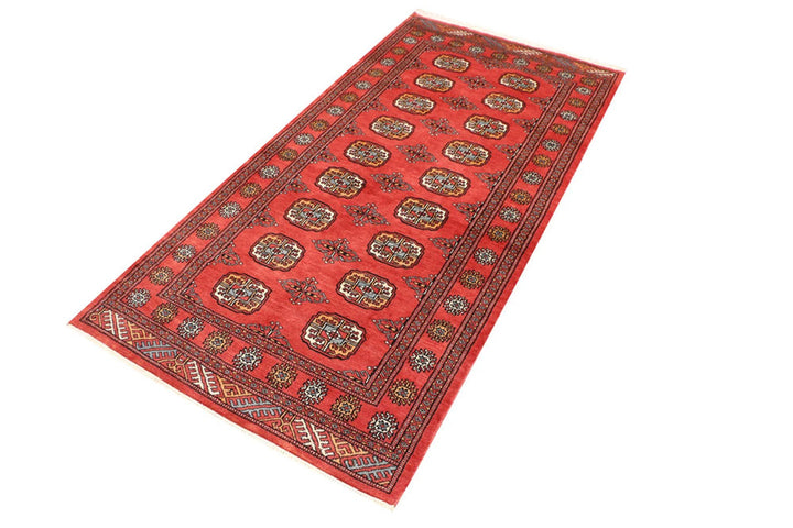Tomato Orange Pakistani Bokhara Rug 3' 1" x 6' 2" Hand-Knotted | No. QA34583