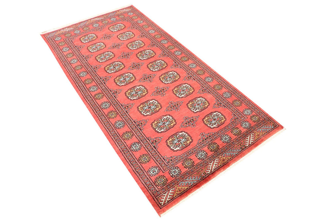 Tomato Orange Pakistani Bokhara Rug 3' 1" x 6' 2" Hand-Knotted | No. QA34583
