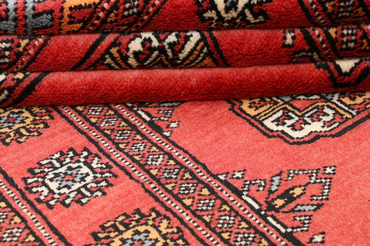 Tomato Orange Pakistani Bokhara Rug 3' 1" x 6' 2" Hand-Knotted | No. QA34583