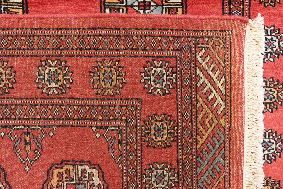 Tomato Orange Pakistani Bokhara Rug 3' 1" x 6' 2" Hand-Knotted | No. QA34583