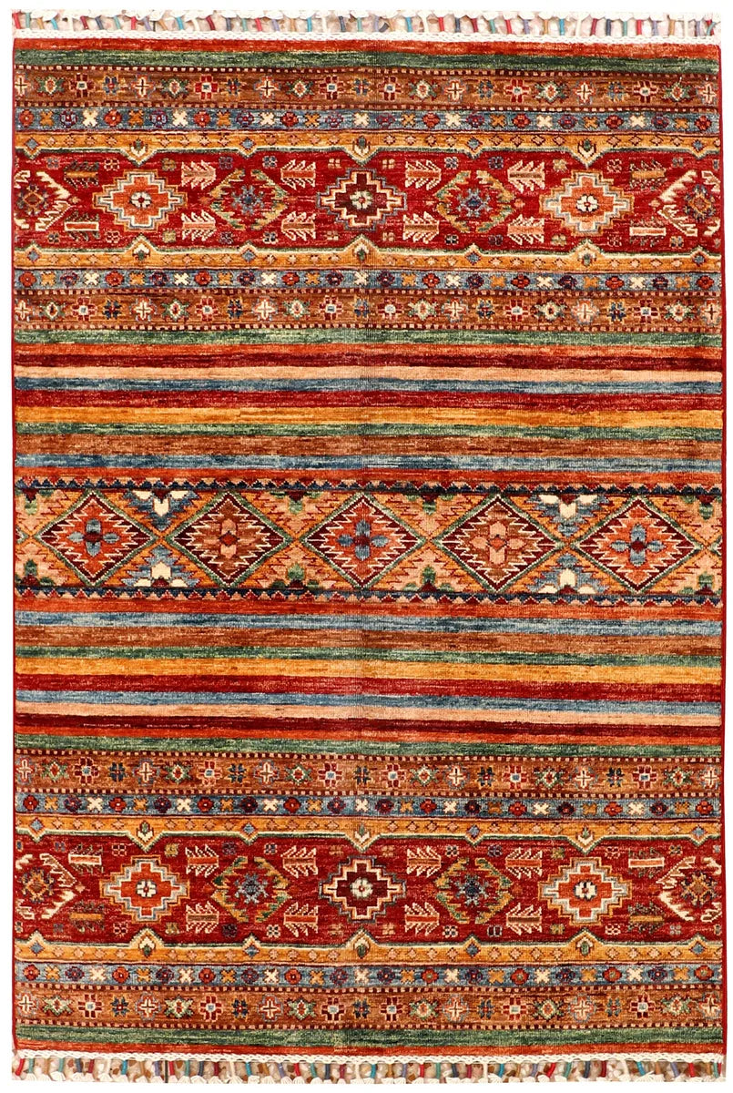 Afghan Kazak Rug 3' 6" x 5' 1" Hand-Knotted | No. QA34640
