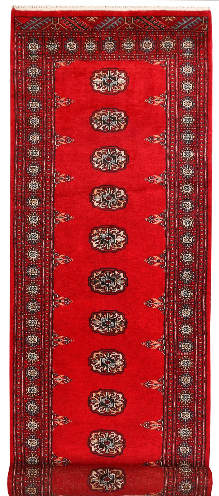 Dark Red Pakistani Bokhara Rug 2' 6" x 9' 4" Hand-Knotted | No. QA34732