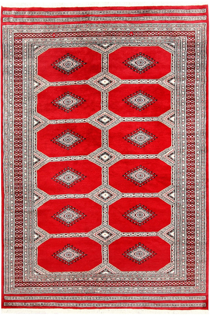 Red Pakistani Jaldar Rug 4' 7" x 6' 9" Hand-Knotted | No. QA34757