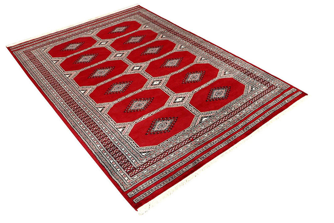 Red Pakistani Jaldar Rug 4' 7" x 6' 9" Hand-Knotted | No. QA34757
