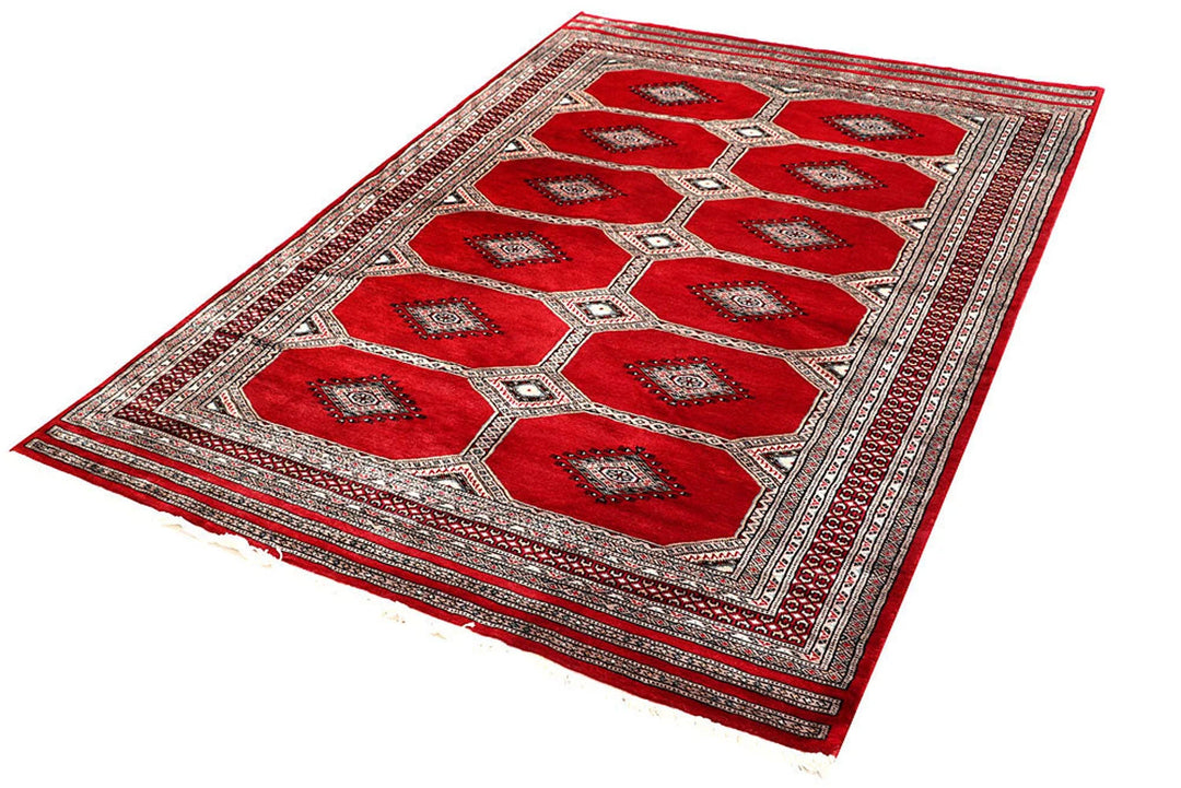 Red Pakistani Jaldar Rug 4' 7" x 6' 9" Hand-Knotted | No. QA34757