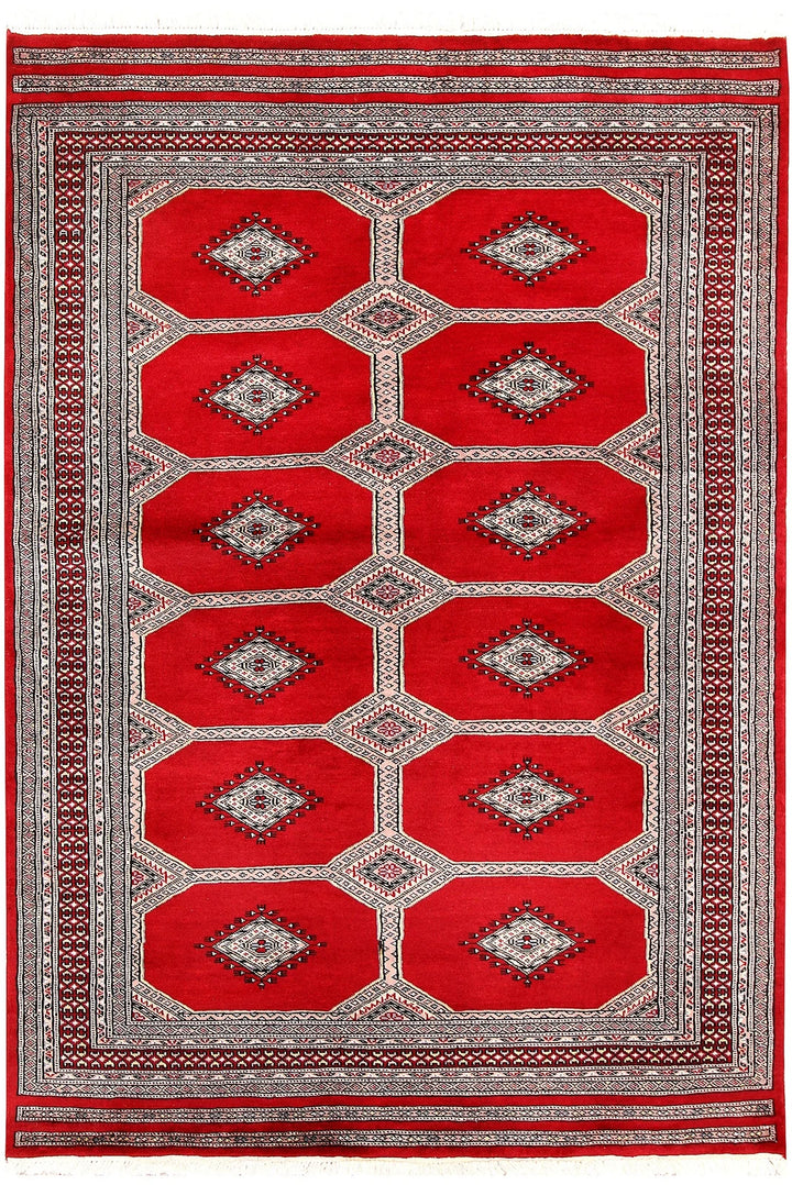 Red Pakistani Jaldar Rug 4' 7" x 6' 7" Hand-Knotted | No. QA34825