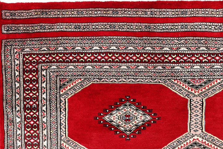 Red Pakistani Jaldar Rug 4' 7" x 6' 7" Hand-Knotted | No. QA34825