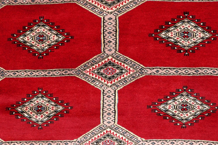 Red Pakistani Jaldar Rug 4' 7" x 6' 7" Hand-Knotted | No. QA34825
