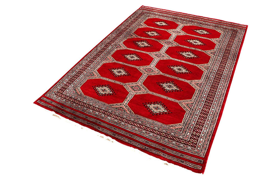 Red Pakistani Jaldar Rug 4' 7" x 6' 7" Hand-Knotted | No. QA34825