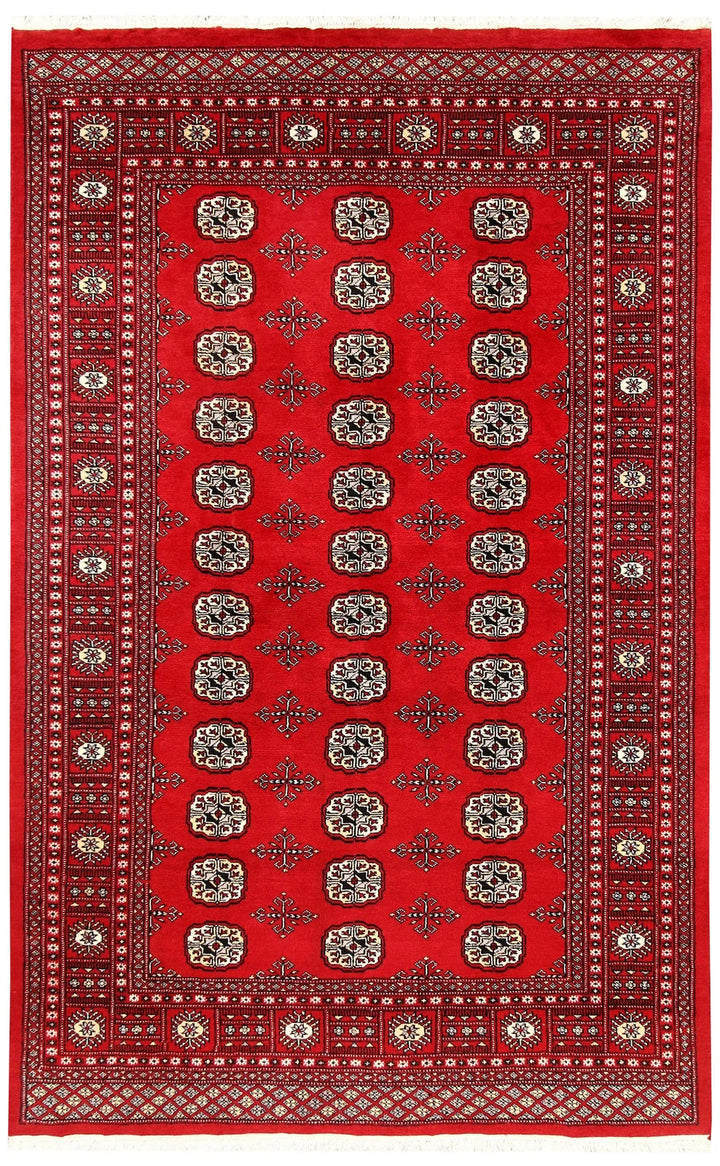 Firebrick Red Pakistani Bokhara Rug 5' 1" x 8' Hand-Knotted | No. QA34896
