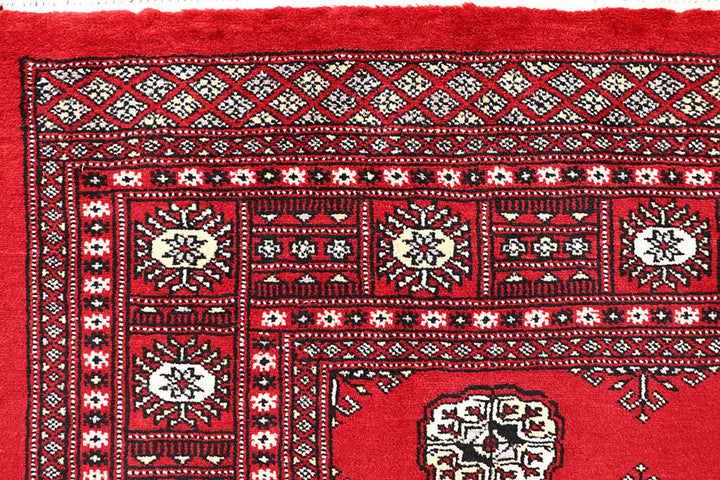 Firebrick Red Pakistani Bokhara Rug 5' 1" x 8' Hand-Knotted | No. QA34896