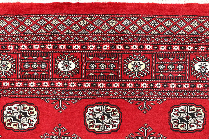 Firebrick Red Pakistani Bokhara Rug 5' 1" x 8' Hand-Knotted | No. QA34896