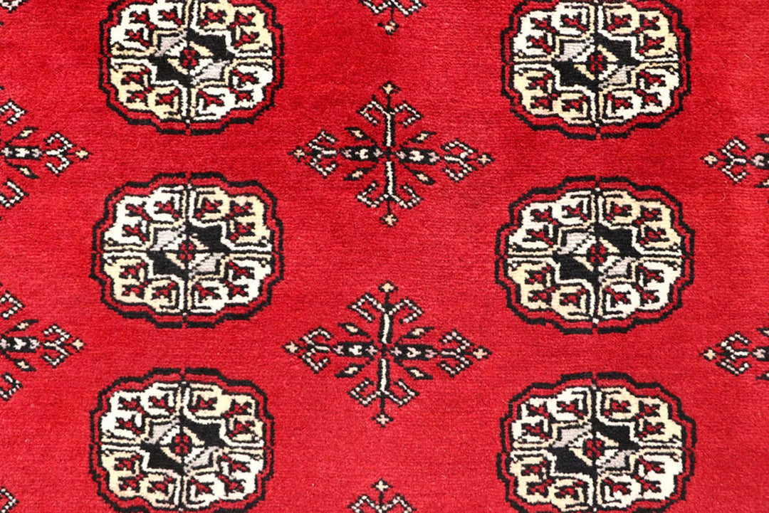 Firebrick Red Pakistani Bokhara Rug 5' 1" x 8' Hand-Knotted | No. QA34896