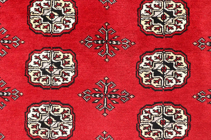 Firebrick Red Pakistani Bokhara Rug 5' 1" x 8' Hand-Knotted | No. QA34896