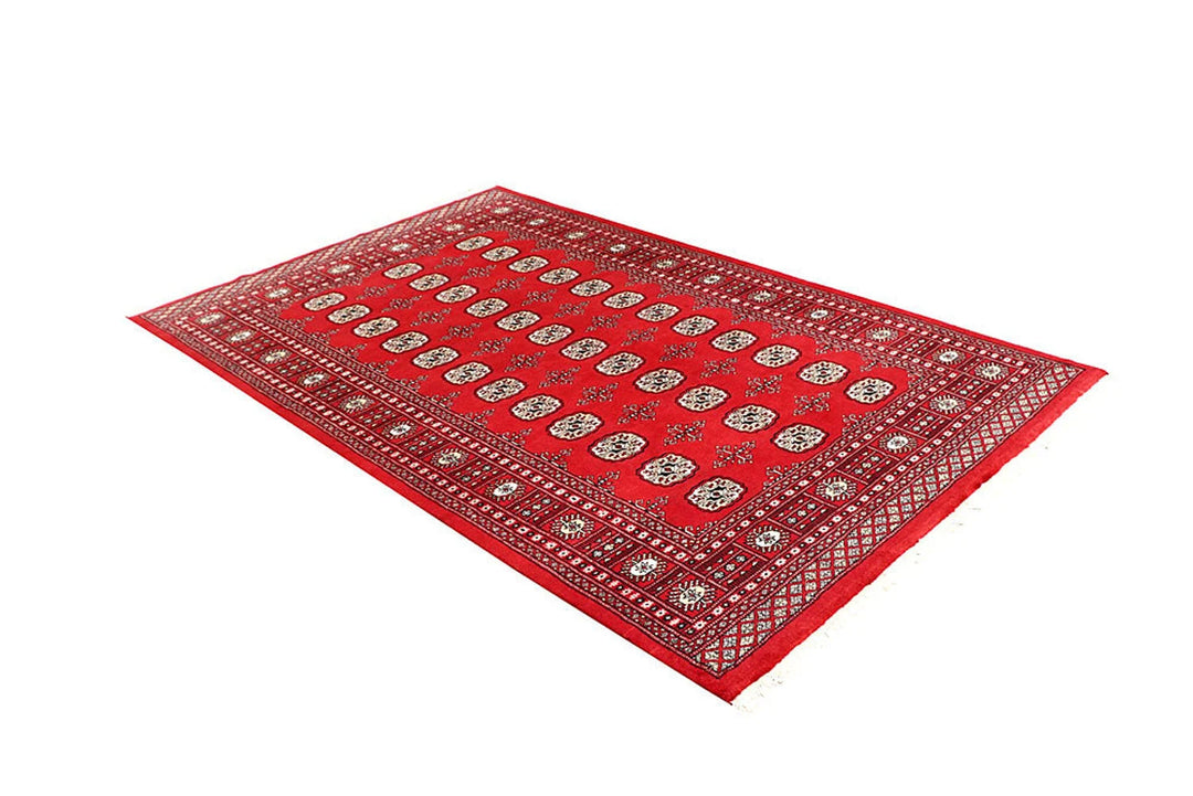 Firebrick Red Pakistani Bokhara Rug 5' 1" x 8' Hand-Knotted | No. QA34896