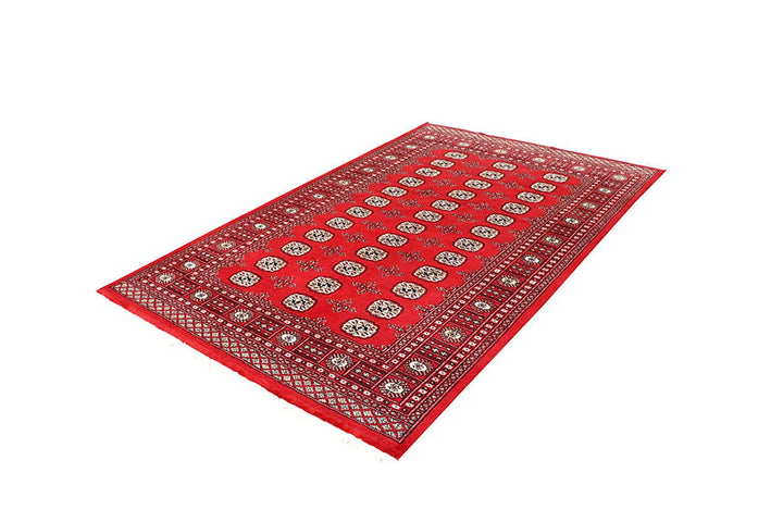 Firebrick Red Pakistani Bokhara Rug 5' 1" x 8' Hand-Knotted | No. QA34896