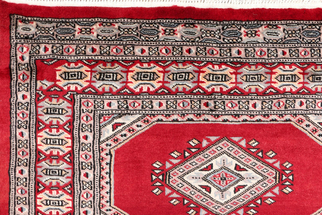 Dark Red Pakistani Jaldar Rug 3' 2" x 6' 1" Hand-Knotted | No. QA35004